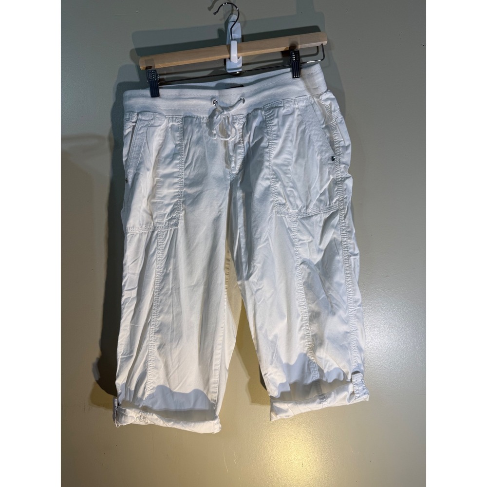 Lord & Taylor Coastal White Cropped Cargo Pants Drawstring Waist Size 8